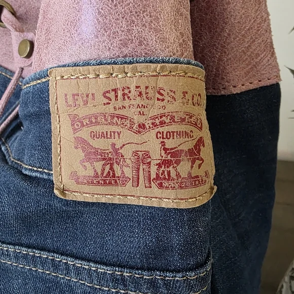 Vera Pelle Made In Italy Levi Strauss Jeans Boho Chic Bag With Pink Vegan Trim - Picture 2 of 11